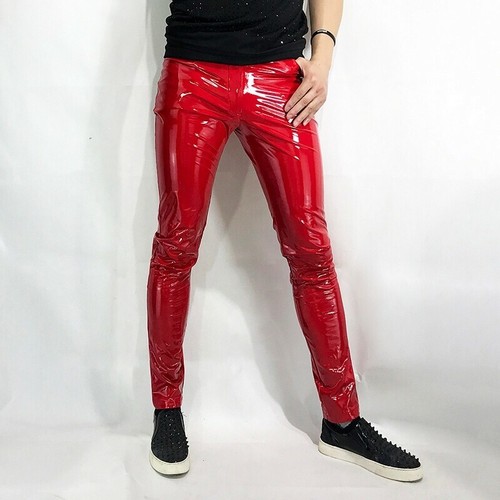 red shiny leather pants